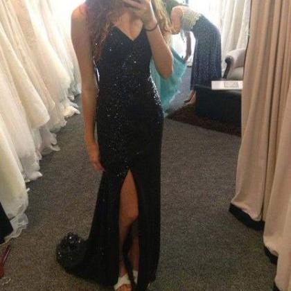 2017 Custom Made Black Prom Dress,sexy Spaghetti..