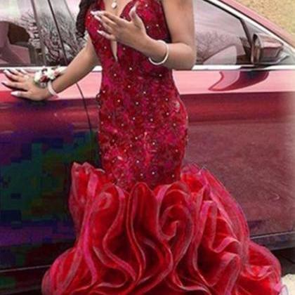 2017 Custom Made Red Prom Dress,spaghetti Straps..