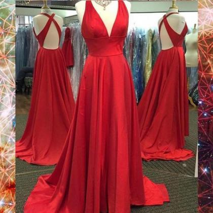 Prom Dress,v Neck Red Prom Dress,backless Prom..