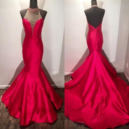 2017 Custom Made Red Mermaid Prom Dress,sexy..