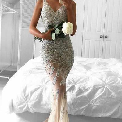 Mermaid Lace Prom Dress,appliques Sleeveless..