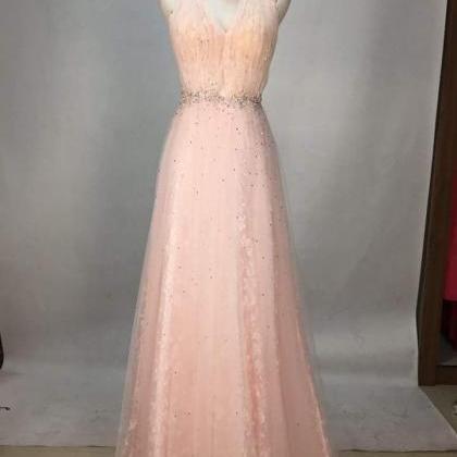Prom Dress, Sexy Pink Halte Neck Sleeveless Beaded..