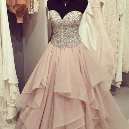 Elegant Chiffon Tiered A-line Sweetheart Sequins..