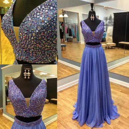 Two Pieces Beading Prom Dress,long Prom..