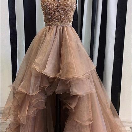 Sequins Beaded Prom Dress,organza Prom Dress,high..