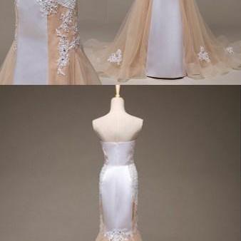 Elegant Strapless Champagne Long Prom Dress With..