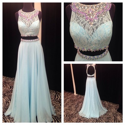 Two Pieces Beading Real Made Prom Dresses,long..