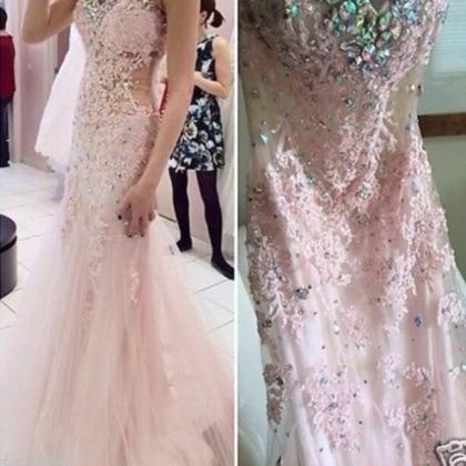Pretty Appliques And Lace Prom Dresses, Sweetheart..