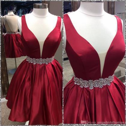 Cute A-line Dark Red Homecoming Dress With Open..