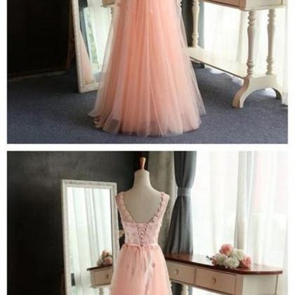 Appliques Tulle Prom Dress,long Prom..