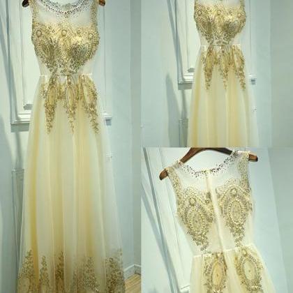 Gold Tulle Prom Dress,long Prom Dresses,charming..