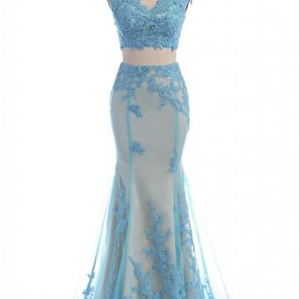 Lace Appliquéd Floor Length Two Piece Prom Dress..