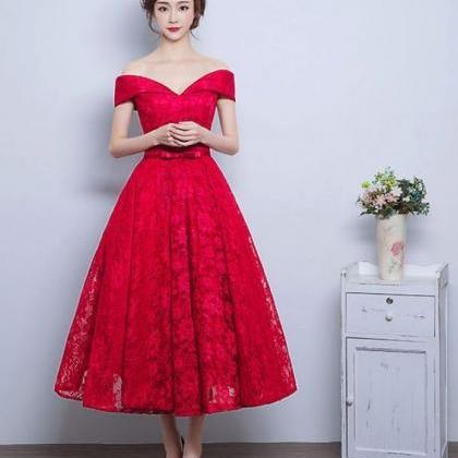 2017 Custom Made Red Lace Prom Dress,sexy Off The..