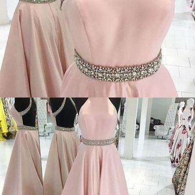 Pink Backless Beaded Prom Dress,halter Prom..