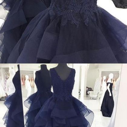 2017 Custom Made Navy Blue Prom Dress,appliques..