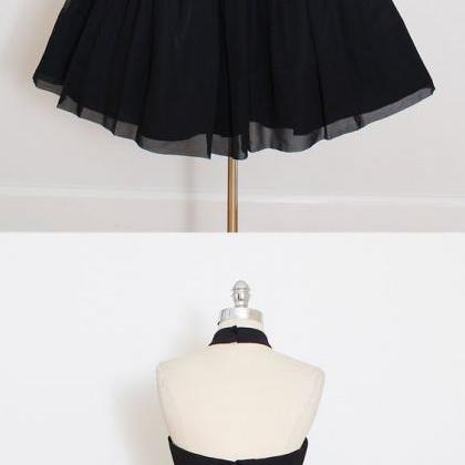 2017 Custom Made Black Chiffon Prom Dress,halter..