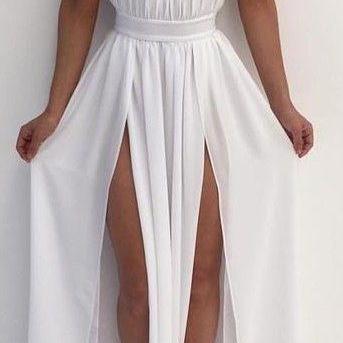 White Chiffon Prom Dress,sexy Slit Prom Dress,long Evening Dress ...