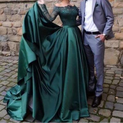 Dark Green Ball Gown Elegant Lace Satin Charming A-line