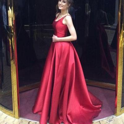 Simple Satin Backless Prom Party Dresses Long 2018