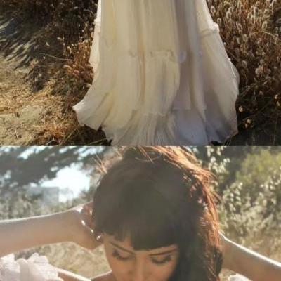  Vintage Country Style Bohemian Wedding Dress Off the Shoulder Lace Trim Chiffon Beach Garden Boho Bridal Gowns Full Length
