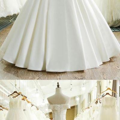 Long Bridal Dress, A-Line Wedding Dress, Satin Wedding Dress, Applique Bridal Dress,Custom Made Wedding Dress