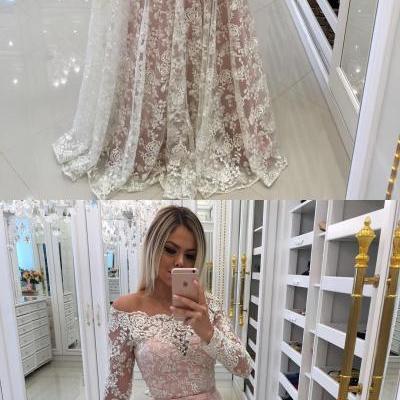 Sheer Lace Off Shoulder Evening Dresses with Long Sleeves