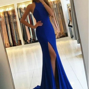 Royal blue prom dresses,simple mermaid prom dress,sexy split prom party dresses,long prom dress 10725