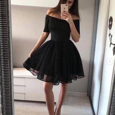 Simple black short prom dress, black homecoming dress