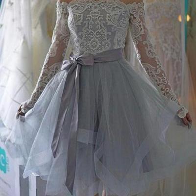 Cute gray lace short prom dress. cute gray homecoming dress