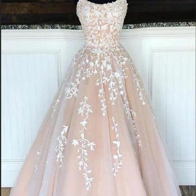 A Line Spaghetti Straps Open Back Lace Long Prom Dresses Formal Evening Dress Party Gowns,PL0335