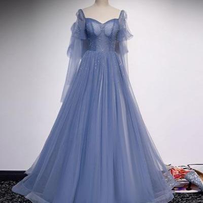 Blue tulle sweetheart long prom dress blue tulle formal dress,PL1506