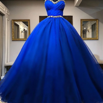 Fashion Sweetheart neck Dark Blue Tulle Ball Gown Prom Dress, Formal Evening Dress,PL1981