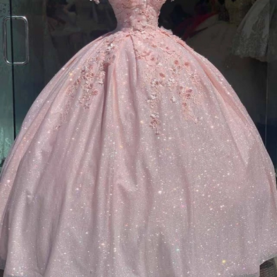 Pink Glitter Sweetheart Prom Dress Ball Gown,PL2014