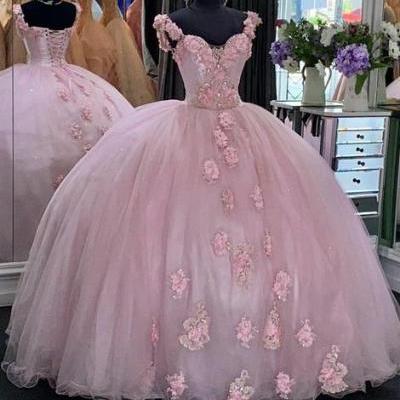Elegant Prom Dresses Ball Gown Tulle Floor Length Lace Embroidery ,PL2097