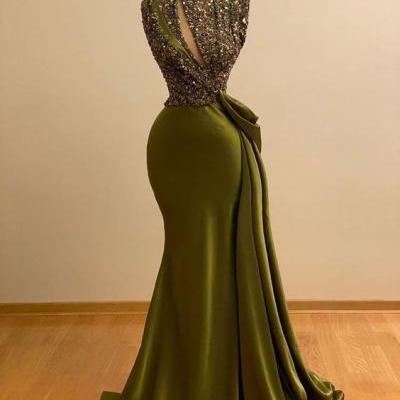 Olive Green Prom Dresses with Sparkly Sequins,PL3259