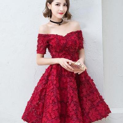 Cute burgundy short prom dress, evening dress,PL4418