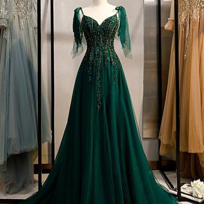 Emerald Green Spaghetti Straps Prom Dress Shinny Prom Dress Ball Gown A-Line Wedding Dress Fairy Prom Gown Banquet Dress Formal Party Dress,PL4728