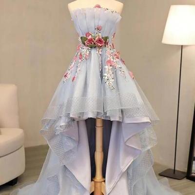 Charming Flowers Grey High Low Formal Dress, Handmade Party Dress,PL5368