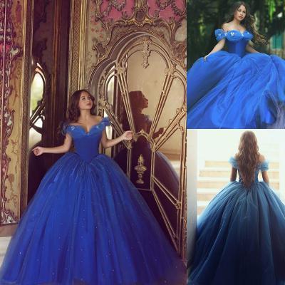 Royal Blue Quinceanera Dress, Cinderella Prom Gowns, Graduation Dresses, Cap Sleeve Prom Dresses Custom