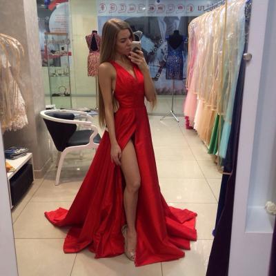 Sexy Red Prom Dress,Halter Neckline Red Slit Prom Gowns,Sexy Slit Formal Party Dress,Red Occasion Dress