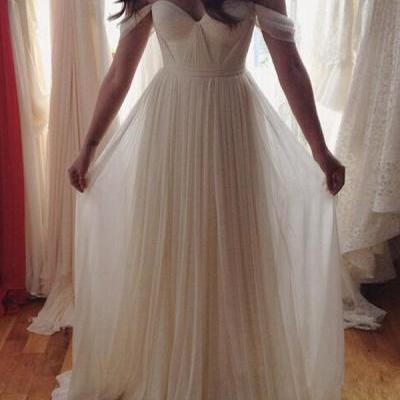 2016 A-Line Sweetheart Sleeveless Empire Zipper Prom Floor-Length Chiffon White Prom Dresses