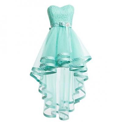 Mint Green Homecoming Dress, High-Low Dress,Lace Dress And Tulle Prom Dresses,Sweetheart Homecoming Dress