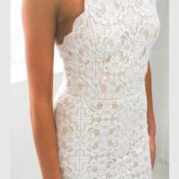 White Lace Homecoming Dress, Style Tight Sexy Prom Dress, Halter Classy Homecoming Dress