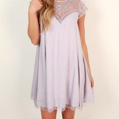 Cute Lilac Homecoming Dress,Short Sleeve Prom Dress, Tulle Casual Dress