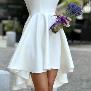 Short Sleeveless Homecoming Dress, high-low white Bridesmaid /Prom Dress 