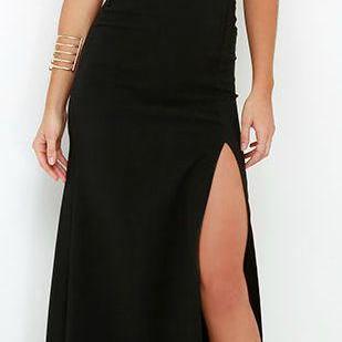  2016 Custom Charming Black Long Prom Dress,Short Sleeves Evening Dress,Sexy Slit Party Dress