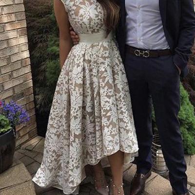 Elegant round neck lace prom dress for teens, cute homecoming evening dress, modest prom dress 