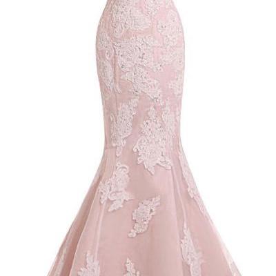 2016 Custom Charming Pink Lace Wedding Dress, Appliques Beading Evening Dress, Sleeveless Prom Dress
