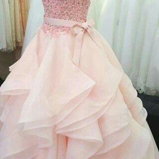 2017 Custom Charming Pink Prom Dress,,Applique Beading Wedding Dress,Pretty Spaghetti Straps Bridal Dress