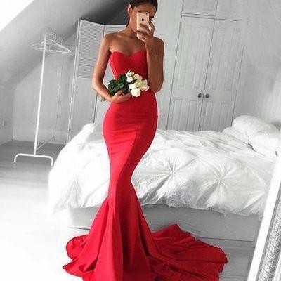 2017 Custom made Sexy red prom dress,strapless evening dress,long prom dress,formal gown